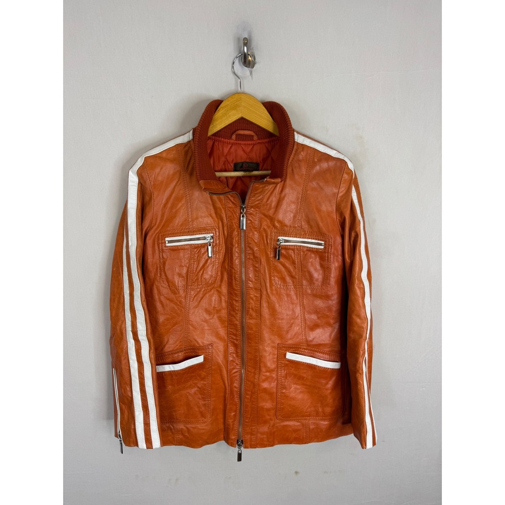 Danier Burnt Orange Genuine Leather Racing Stripe Moto Jacket Women US 8